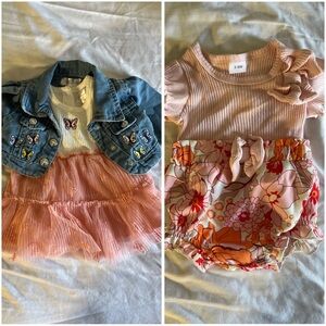 (2) 3-6m Baby Outfit with Denim Jacket and Floral Romper